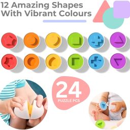 angel kids Matching Shapes Eggs | Pull-Along Hen Toy with Wheels | Activity Blocks 12 Pcs image 4