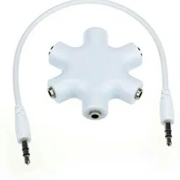 Gabbar White ® 5 Way 6 Port 3.5mm Stereo Audio Splitter Adapter Headset Headphone Earphone Hub with 20cm Aux Cable - White Phone Converter-26