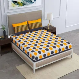 uniqchoice Mustard Geometric 120 TC Cotton Queen Sized Bedsheet with 2 Pillow Cover-picture-22