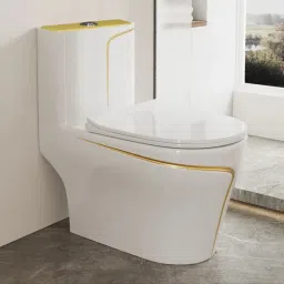 d o t C05 Premium White commode with Yellow Finishing Line and Round Flush Button Western Commode image 2