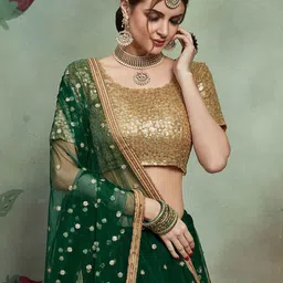 FABPIXEL Embroidered Sequinned Semi-Stitched Lehenga & Unstitched Blouse With Dupatta image 4