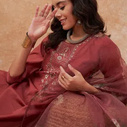 Sangria Embroidery Silk Straight Kurta With Trouser & Dupatta-image-65