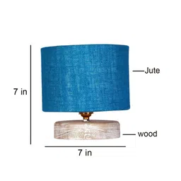 Devansh Turquoise Blue & White Textured Jute Table Lamp With Wood Base image 5
