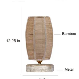 Devansh Dholak Beige & White Bamboo Table Lamp With Wood Base image 2