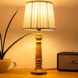 green girgit Wooden Pillar Brown lamp with pleeted White Soft Shade-picture-47