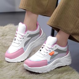 Stylish Women's Chunky Sneakers | Pink & White Colorblock Casuals For Women-image-37