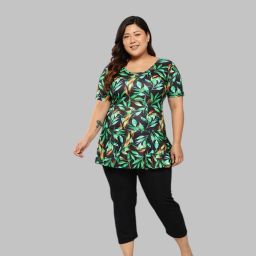 Womens Sports Wear Black-Green Colour Floral Print Nylon Plus Size Swim Suit Printed Women Swim-dress Green Swimsuit-image-90