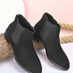 Women Black Leather Suede High Top Chelsea Boots Boots For Women-image-31