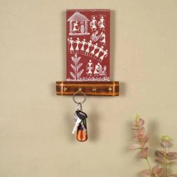 aakriti art creations Warli Melody Red Solid Wood Key Holder by Aakritit Art Creations-picture-20
