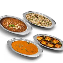 fanqew M2 Stainless Steel Serving Oval Plate Set - for Sabzi, Rice, Dahi, Chat Tray Serving Set-picture-24