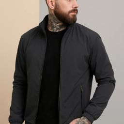Men Solid Bomber Jacket-image-2