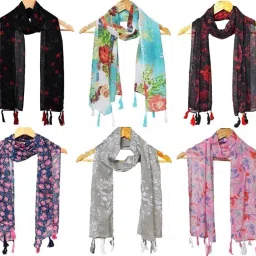 Printed Chiffon Women Multicolor Scarf, Stole, Fancy Scarf-image-10