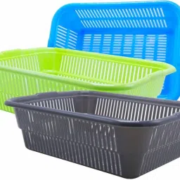 Wonder Plastic Prime Natasha 1013 Plastic Fruit Basket, Set of 3, Grey Blue Green Color, Made in India Plastic Fruit & Vegetable Basket-image-19