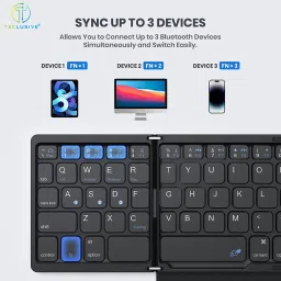 TECLUSIVE Slim Leather Foldable Wireless Bluetooth Keyboard with Touchpad/Trackpad Bluetooth Handheld Multi-device Keyboard Compatible with Laptop, iPad, Mac, Desktop, Tablet image 3