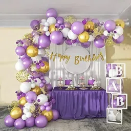 Special You Birthday decoration item DIY kit with pastel Purple, White with Metallic & Confetti Gold balloons/ cursive golden b’day banner-67 pcs-image-5