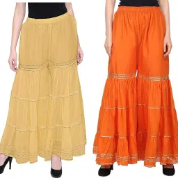 Pack of 2 Women Regular Fit Beige, Orange Viscose Rayon Trousers-image-74