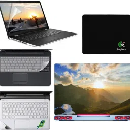 SDM 5in1 Combo of Premium Quality, HD, UV Printed, Protected, Bubble Free, Scratchproof, Washable, Easy to Install Laptop Skin/Sticker/Vinyl/Cover for 15.6 inches on 3M Vinyl with Screen Guard and Key Protector, pelmrest skin, gaming mouse-pad (natural images for brain relaxation at working time) Combo Set 053 Combo Set-4