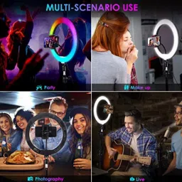ENMORA 62 _ RT-PRO-EAD_'RGB Ring Light LED 10" Inch Soft Ring Light With Tripod RGB Flash Ring Light wired Remote with Different 15 RGB color, Camera Smartphone YouTube Video Shooting and Makeup, Light for Reels , Ring Flash (Multicolor) Ring Flash image 3