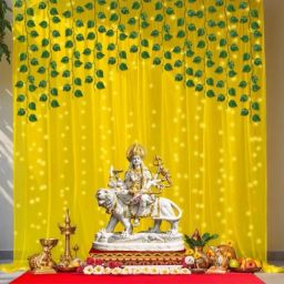 Printed Yellow net curtain backdrop decoration mata rani set of 8 Twister-image-2