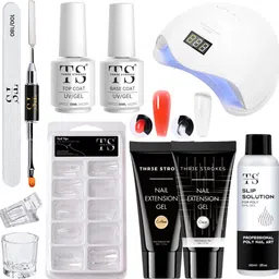 thr3e strokes Nail Extension Kit Clear, Coffee - Top & Base Coat & UV Lamp Dryer Nail Art Kit-picture-37