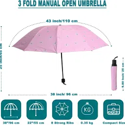 umbrella mart 3 Fold Printed Rain Sun & UV Rays Protective Double Coated Manual Open Umbrella Umbrella image 4