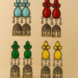 Earrings for Women | Girl | Traditional & Party Wear Jewelry Set | Combo of 04 Alloy Jhumki Earring-image-25