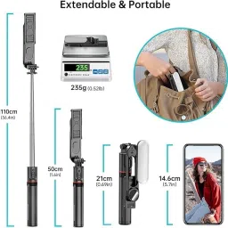 RANZZER L15 Selfie Stick With Tripod, Monopod with Wireless Remote Selfie Stick Monopod, Tripod image 4