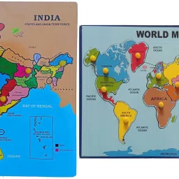 Wooden Combo India Map & World map Puzzle Learning Toy For Kids-10
