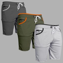 Pack of 3 Solid Men Grey, Green, Silver Casual Shorts-image-13