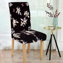 cortina Black Floral Polyester 15x19 Inches Stretchable Chair Covers (Set of 6)-picture-10