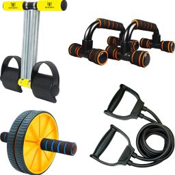 Combo Of Tummy Trimmer, Ab Roller, Toning Tube, & Pushup Bar For Home Workout Fitness Accessory Kit Kit-image-33
