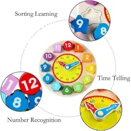 calyxia Wooden Shape Color Sorting Clock Â– Teaching Time Number Blocks Puzzle image 2