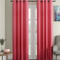 soumya Pink Striped Faux Silk 7 Ft Light Filtering Eyelet Door Curtain-picture-33