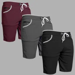 Pack of 3 Solid Men Maroon, Grey, Black Casual Shorts-picture-8