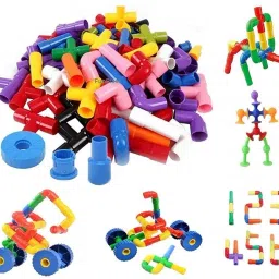 matushree Colorful Creative Educational Play and Learn Plastic Pipe Shaped Building Blocks image 2