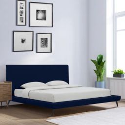 casacraft from pepperfry Aurora Fabric Upholstered Queen Size Bed in Blue Color-picture-4