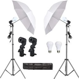 PICPRO Umbrella Light for Studio + 20W Bulb for Photography Videography Single Holder Tripod Kit-13