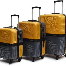 Hard Body Set of 3 Luggage 4 Wheels - VENICE - Scratch Proof Printed Trolley Bag - Yellow, Grey-16