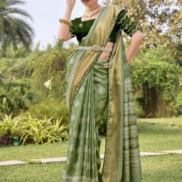 Printed, Woven Banarasi Silk Blend Saree-image-29