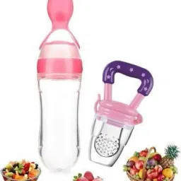 Newborn Baby Feeding Bottle Silicone Feeding Spoon Feeder and Fruit feederPink - 90 ml-14
