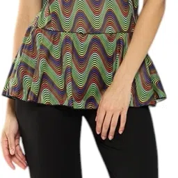 Womens Green-Black Colour Abstract Print Nylon Swim Suit With Cap Printed Women Swim-dress Green Swimsuit-image-77