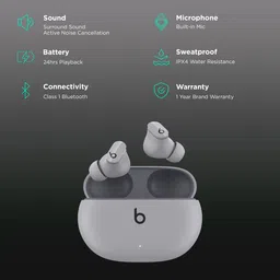 beats Studio Buds MMT93ZM/A TWS Earbuds with Active Noise Cancellation (Water Resistant, Spatial Audio, Moon Gray) image 2