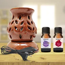 PEEPRESION Electric Brown Diffuser with 2 High Scented Lavender, Rose Aroma Oil (10ml Each) Fragrance Your Home, Office, Study Table, Dinning Table, Meeting Room, Studio Diffuser-30