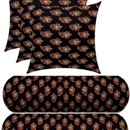 3 Cushion And 2 Microfibre Floral Bolster Pack of 5-image-81