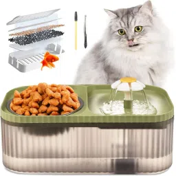 Cat Water Fountain Dispenser & Food Bowl | 3L | Ultra Quiet Filter Pump - Green-image-52