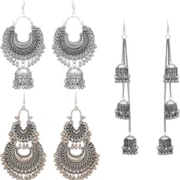 Combo of 3 pair Regular silver chandbali mirror Stylish Earrings for Women and Girls Sterling Silver Drops & Danglers, Chandbali Earring, Jhumki Earring-16