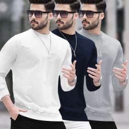Pack of 3 Men Solid Round Neck Cotton Blend Multicolor T-Shirt-picture-11