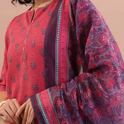 Vishudh Magenta & Blue Floral Printed Regular Kurta With Palazzos & Dupatta image 2