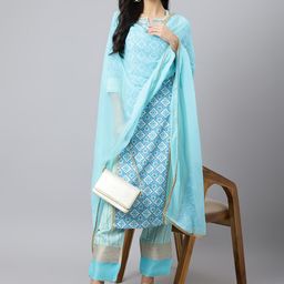Khushal K Ethnic Motif Printed Notch Neck Gotta Patti Kurta with Palazzos & Dupatta-40