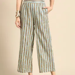 Sangria Women Ethnic Motifs Printed Striped Flared Trousers-image-52